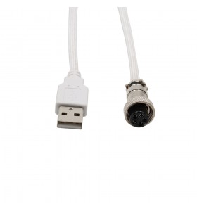 GX12-5P 5PIN female Aviation plug to USB  white braid Cable PVC wire add PP sheath and PET sleeving